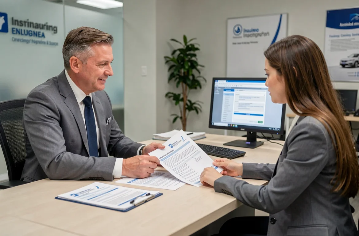 Agent d'assurance expliquant un contrat d'assurance auto à une cliente en agence