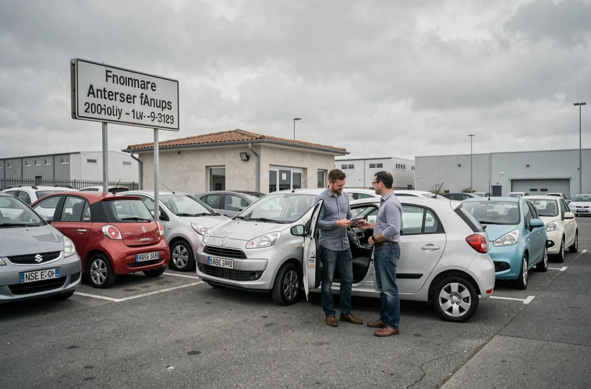 Lot de voitures d'occasion BC2M avec vendeur et client inspectant un véhicule dans l'Oise