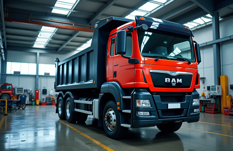 Camion benne de 10 m3 propre dans un garage industriel