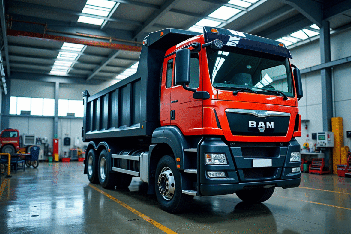 Camion benne de 10 m3 propre dans un garage industriel