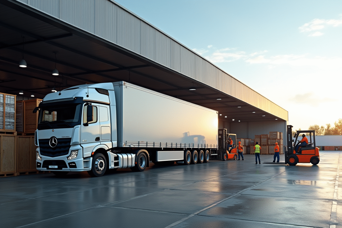Camion de livraison moderne de 26 tonnes au dock