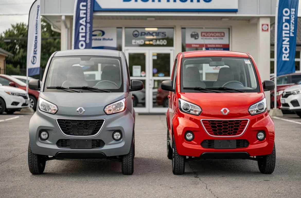 Deux voitures sans permis côte à côte dans un showroom pour comparaison