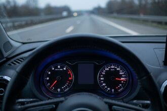Compteur de vitesse d'une voiture dépassant la limite autorisée, illustrant les excès de vitesse et amendes en 2026