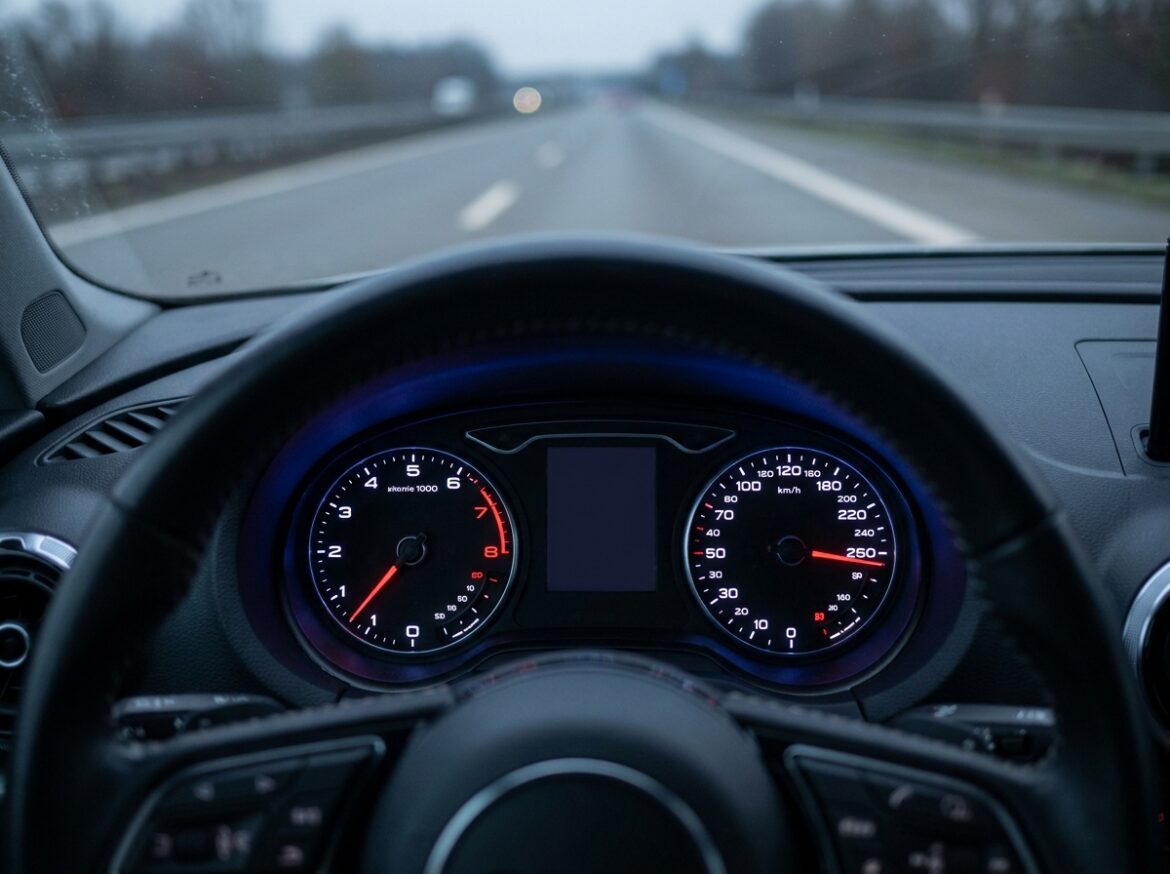 Compteur de vitesse d'une voiture dépassant la limite autorisée, illustrant les excès de vitesse et amendes en 2026