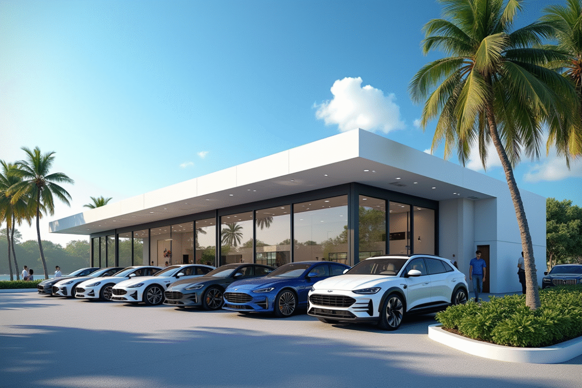 Concessionnaire moderne en Martinique avec voitures haut de gamme
