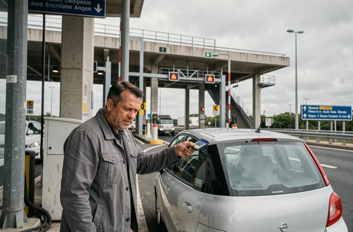 Conducteur payant un péage autoroutier en France avec une carte bancaire sans contact en 2026