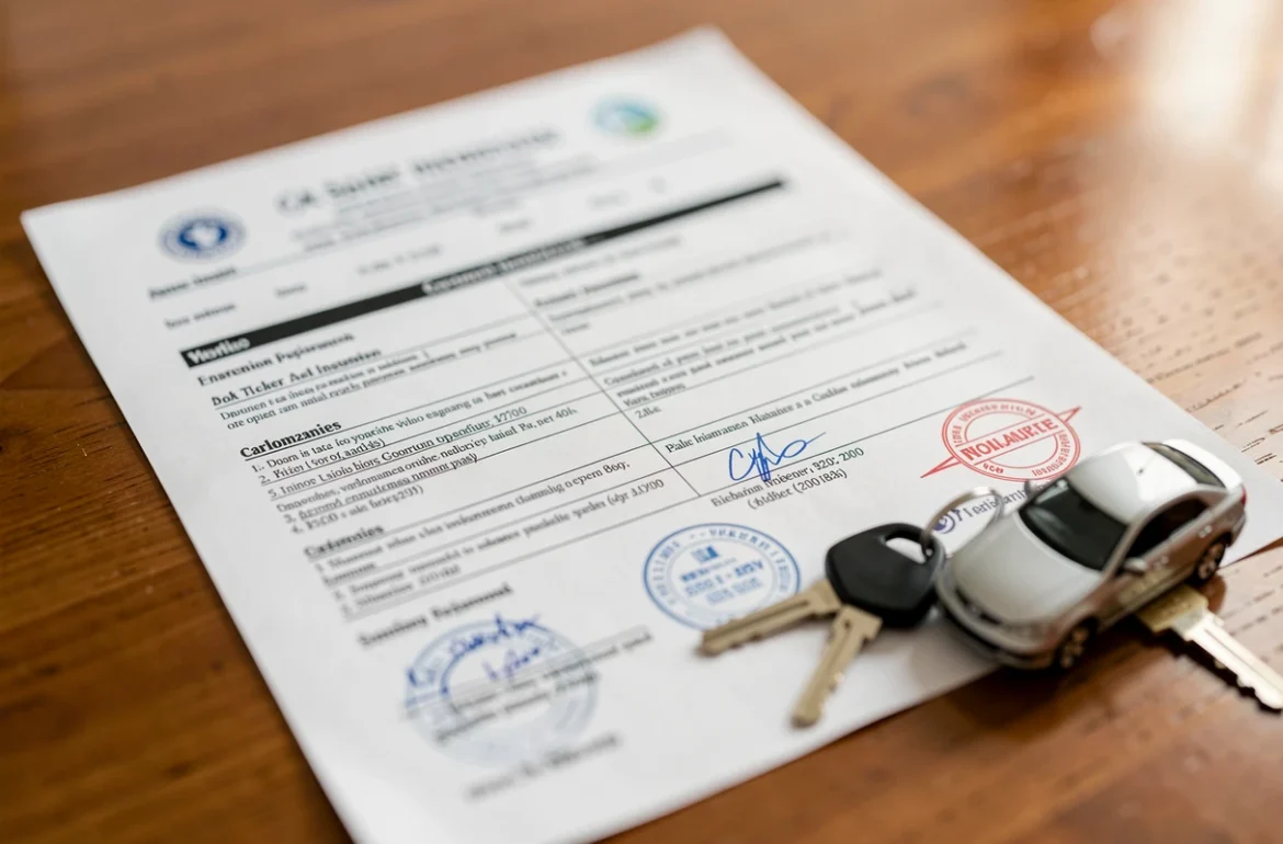 Contrat d'assurance auto tous risques avec clés de voiture sur une table en bois