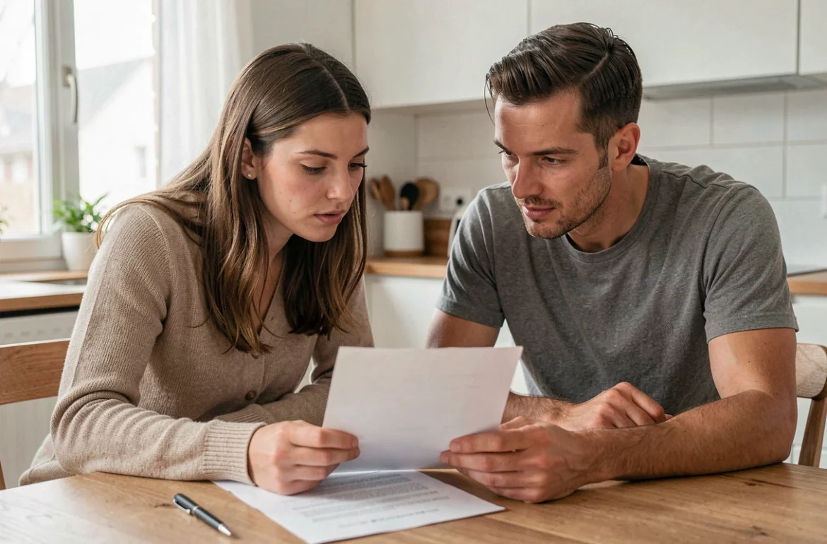 Deux particuliers signant un contrat de location de voiture sans permis dans un appartement moderne