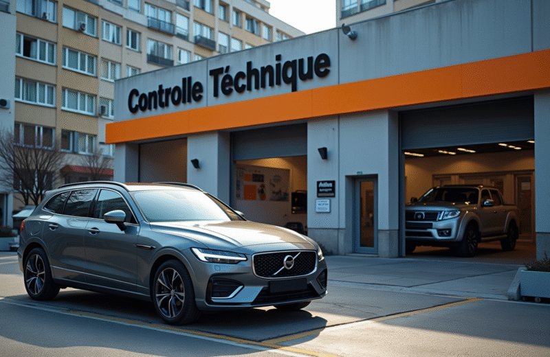 Voiture garée devant centre de contrôle technique en ville