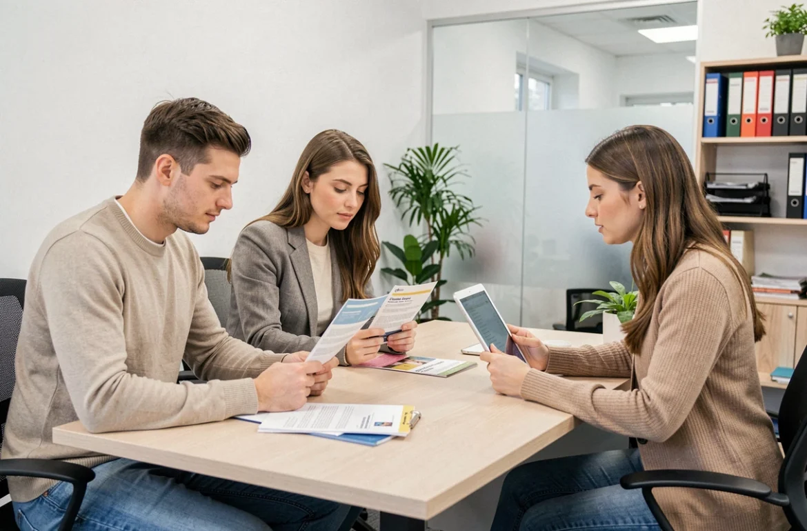 Couple en rendez-vous avec un conseiller pour choisir la meilleure assurance auto