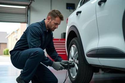 Technicien automobile connectant un scanner OBD2 sous le tableau de bord d'une Renault pour diagnostiquer le code erreur 1525F3 avant remplacement du calculateur