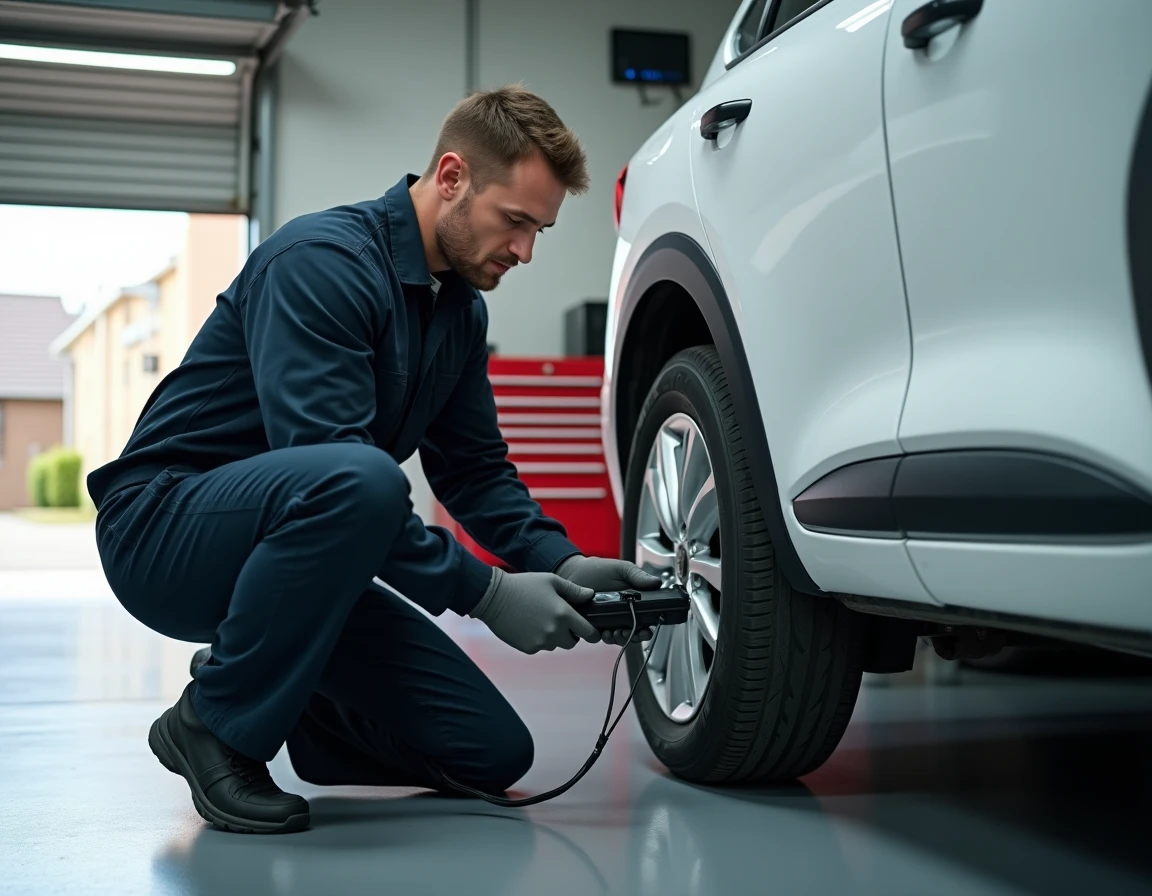 Technicien automobile connectant un scanner OBD2 sous le tableau de bord d'une Renault pour diagnostiquer le code erreur 1525F3 avant remplacement du calculateur