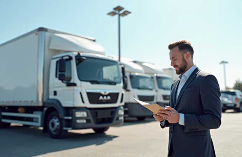 Expert en véhicules examine une camionnette blanche moderne en concession