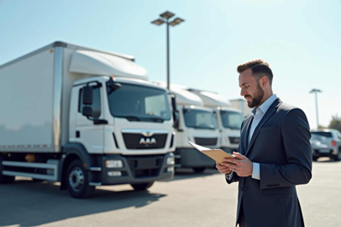 Expert en véhicules examine une camionnette blanche moderne en concession