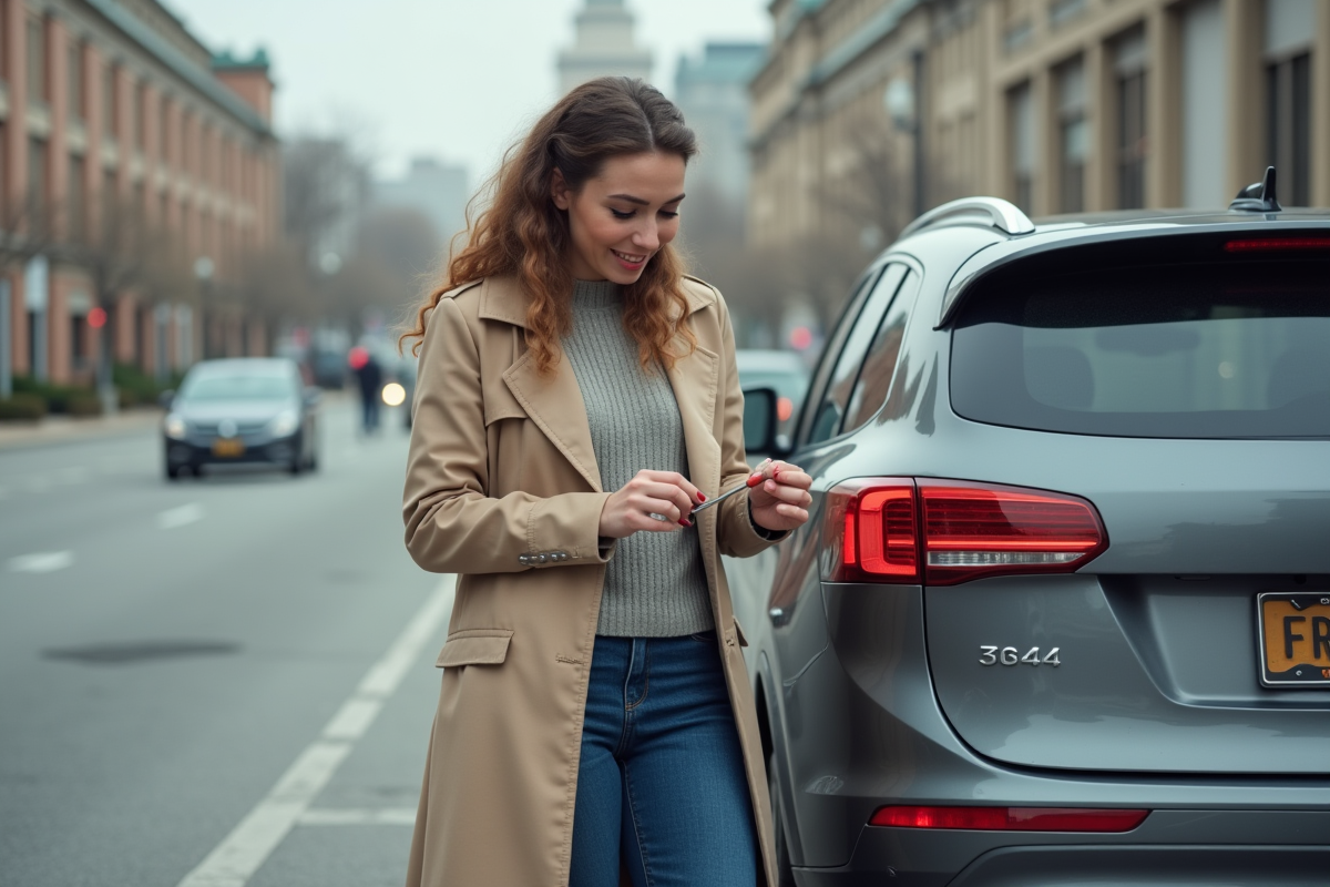 Jeune femme posant une nouvelle plaque d