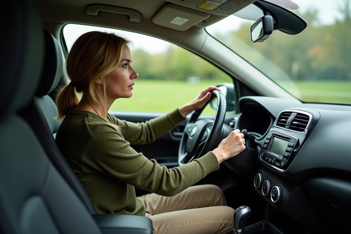 Femme examinant le tableau de bord d