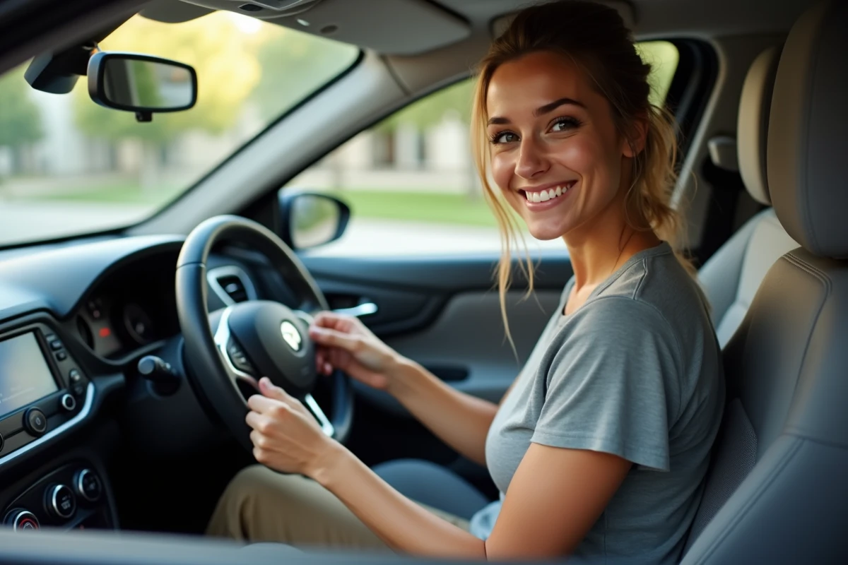 Femme entrant le code radio dans une Clio 3