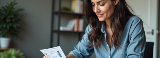 Femme organisant documents et carte grise dans un bureau