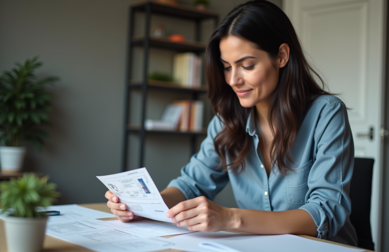 Femme organisant documents et carte grise dans un bureau