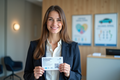 Femme souriante avec permis de conduire français