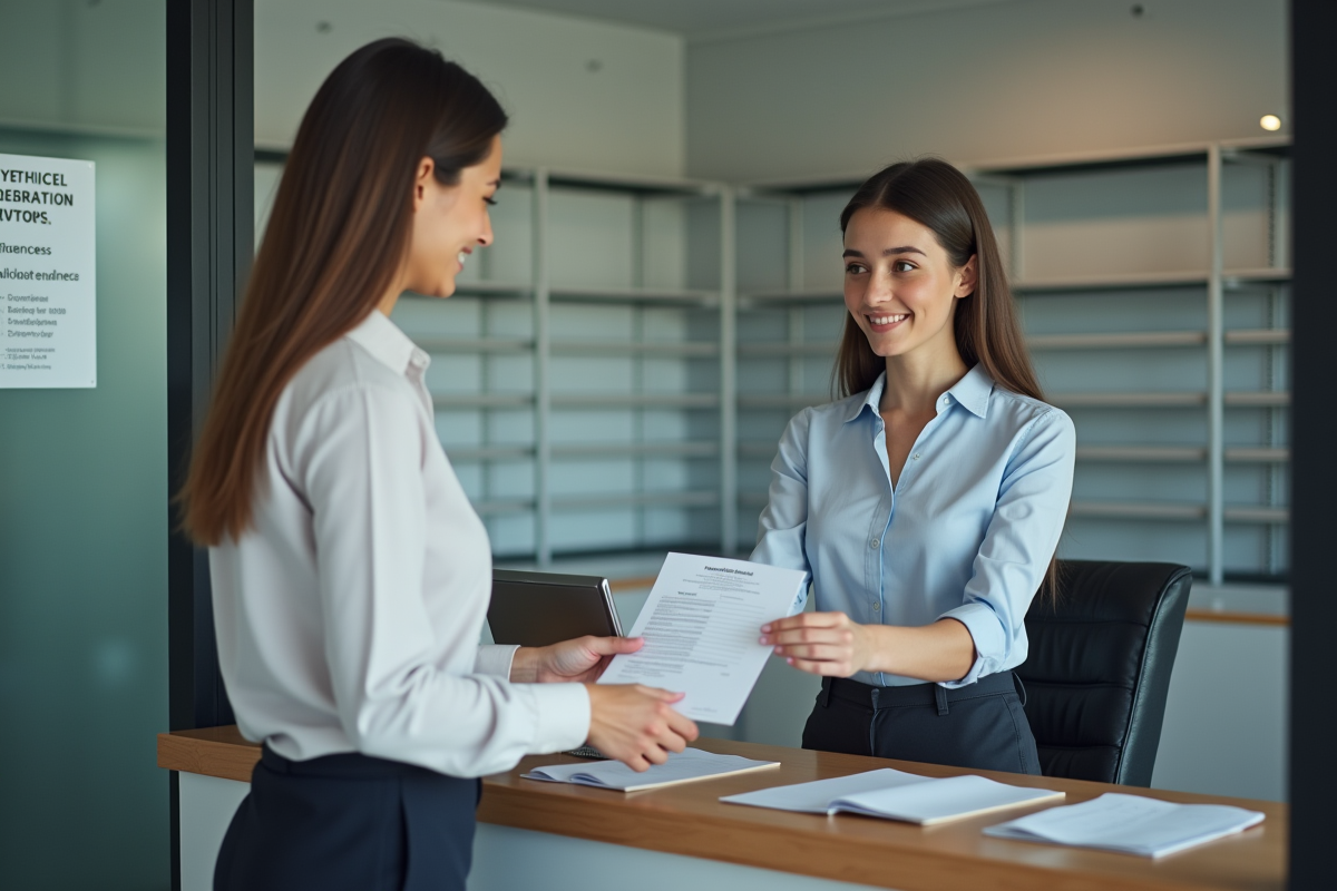 Femme déposant formulaire dans un bureau officiel