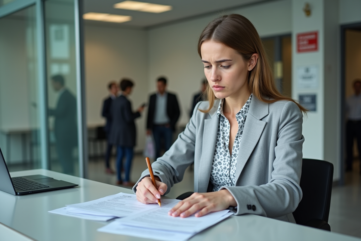 Jeune femme remplissant un formulaire dans un bureau administratif