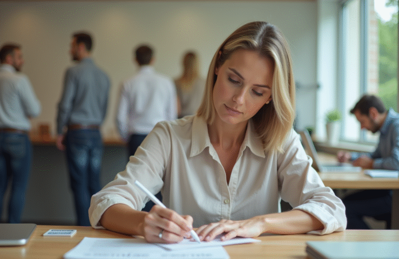 Femme d'âge moyen remplissant un formulaire de permis