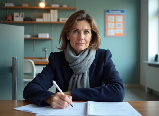 Femme d'âge moyen remplissant un formulaire de permis de conduire