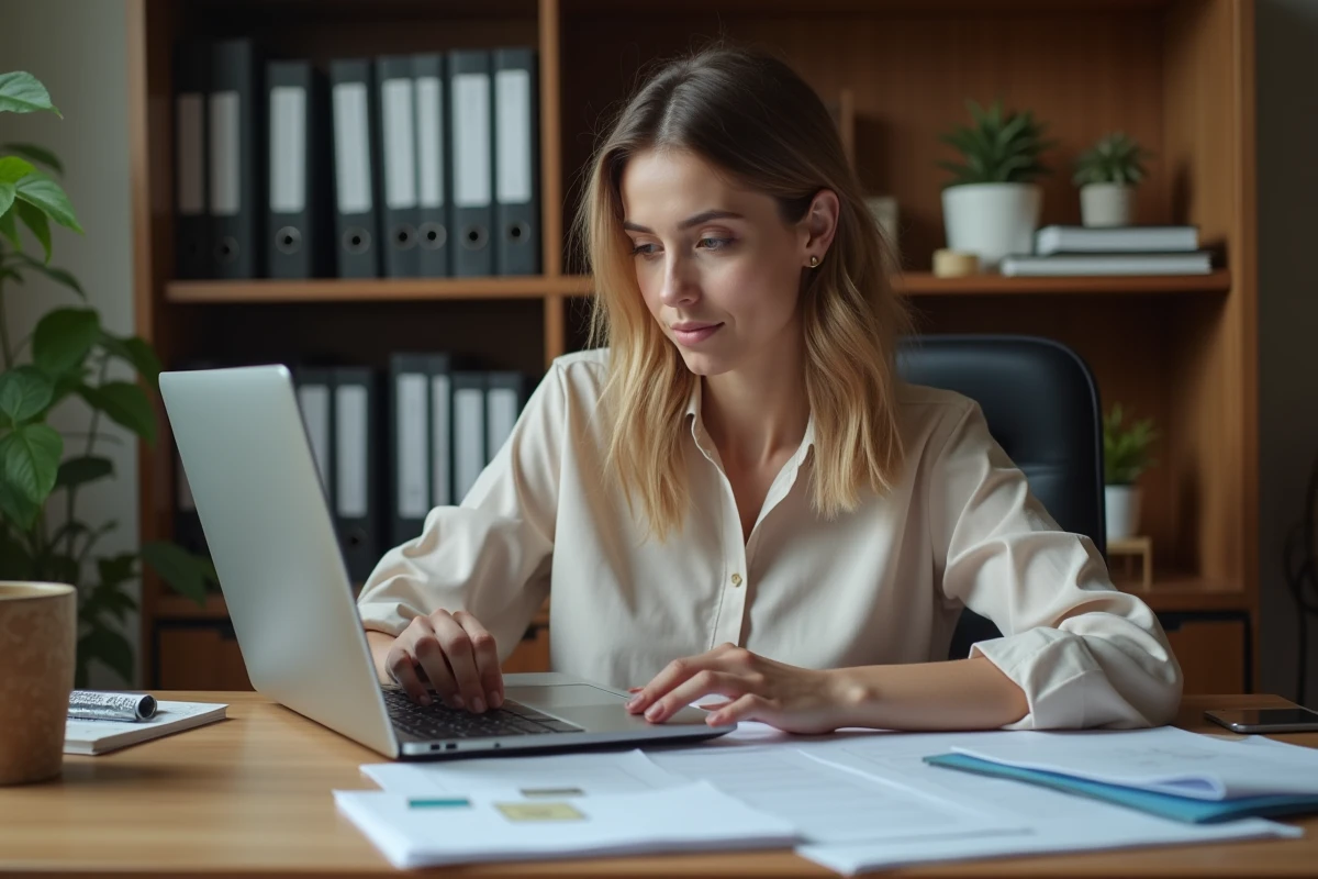 Femme remplissant un formulaire dans un bureau à domicile