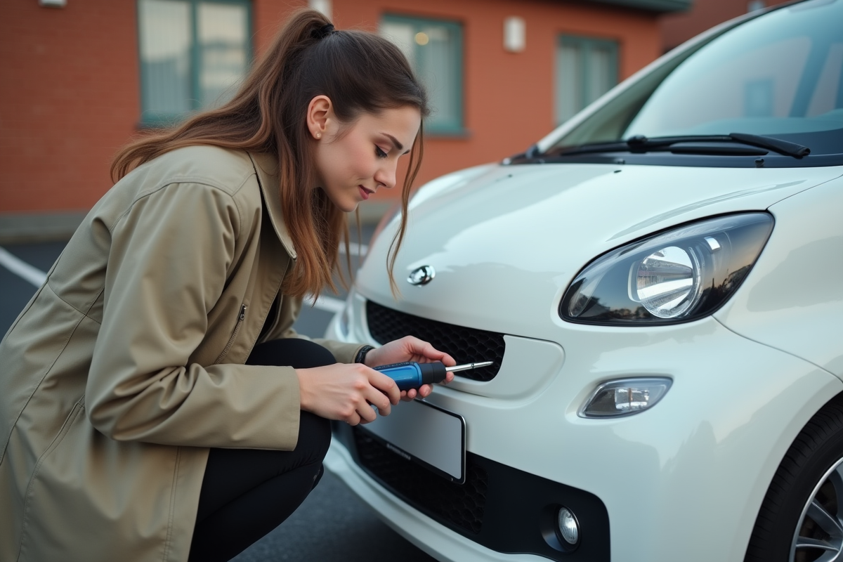 Jeune femme vérifie la fixation d