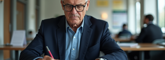 Homme d'âge moyen remplissant papiers d'immatriculation voiture