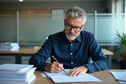 Homme d'âge moyen remplissant un formulaire de permis de conduire