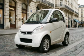 JDM voiture sans permis blanche garée dans une rue française pavée