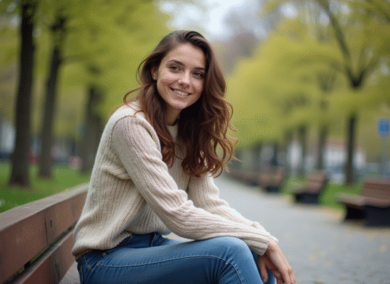 Jeune femme assise dans un parc urbain au printemps