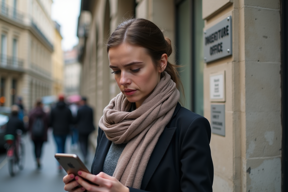 Jeune femme devant une préfecture en France
