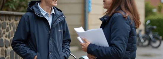 Jeune garçon souriant avec scooter et documents