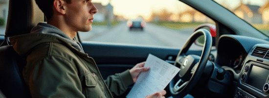 Jeune homme dans une voiture avec document provisoire