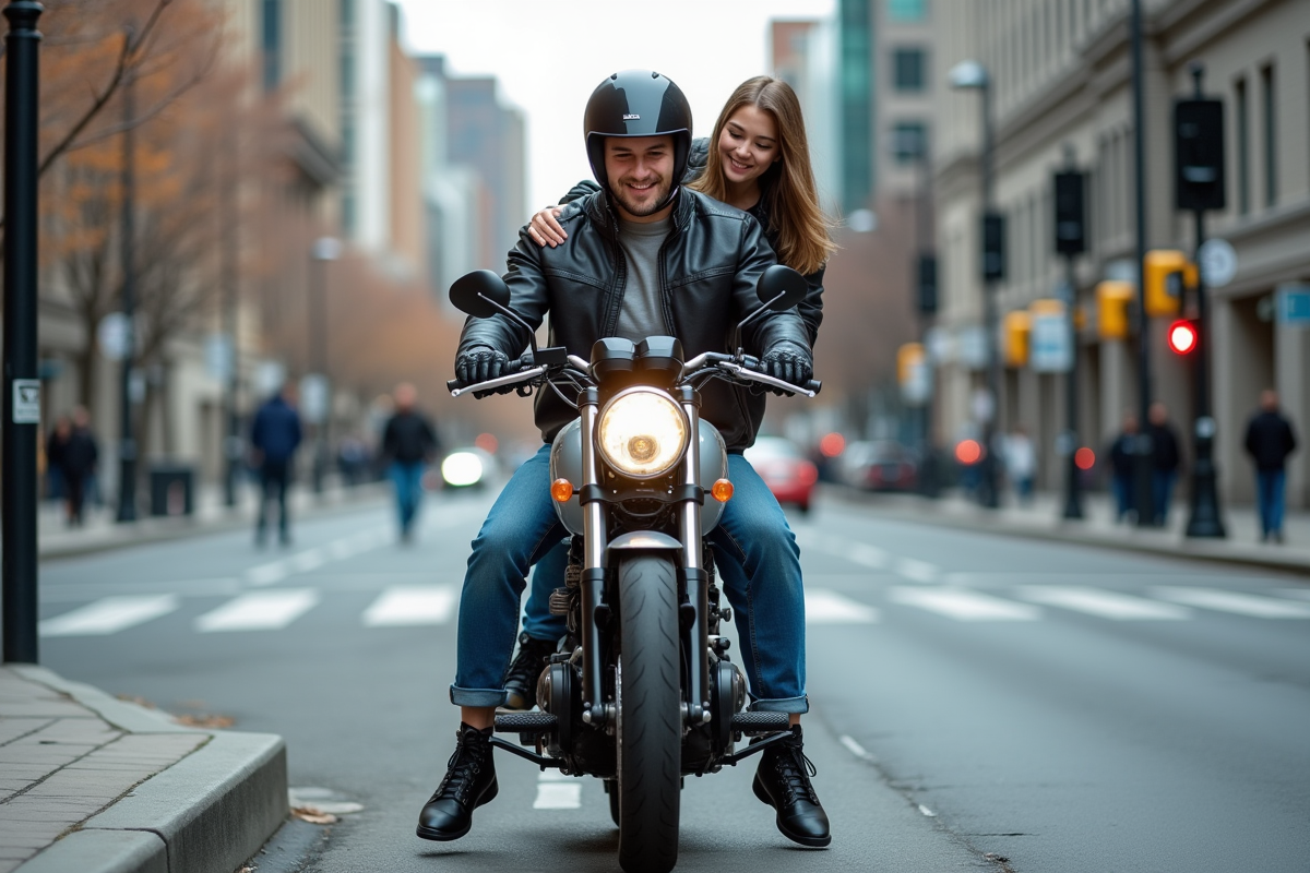 Jeunes sur moto en ville avec ambiance urbaine