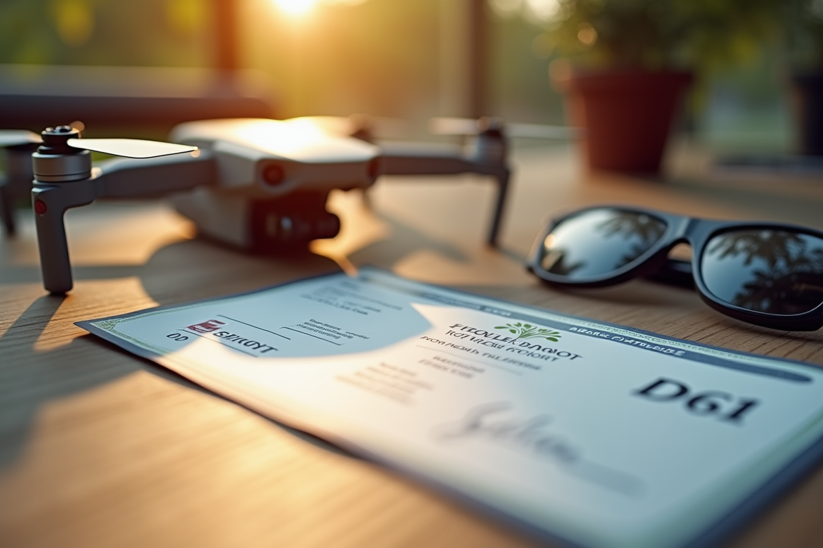 Licence de pilote de drone sur un bureau en matinée