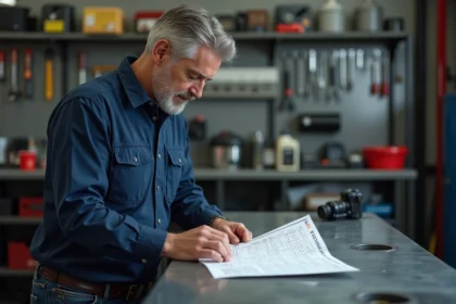 Mécanicien homme examinant un tableau de ratios fuel oil