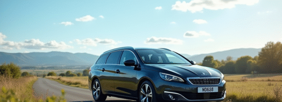 Peugeot 408 hybride en campagne ensoleillee