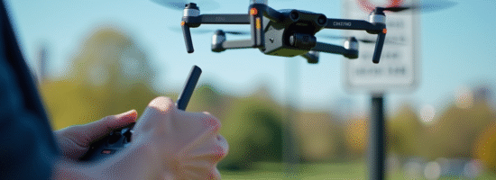 Personne contrôlant un drone en ville en plein jour