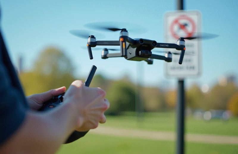 Personne contrôlant un drone en ville en plein jour