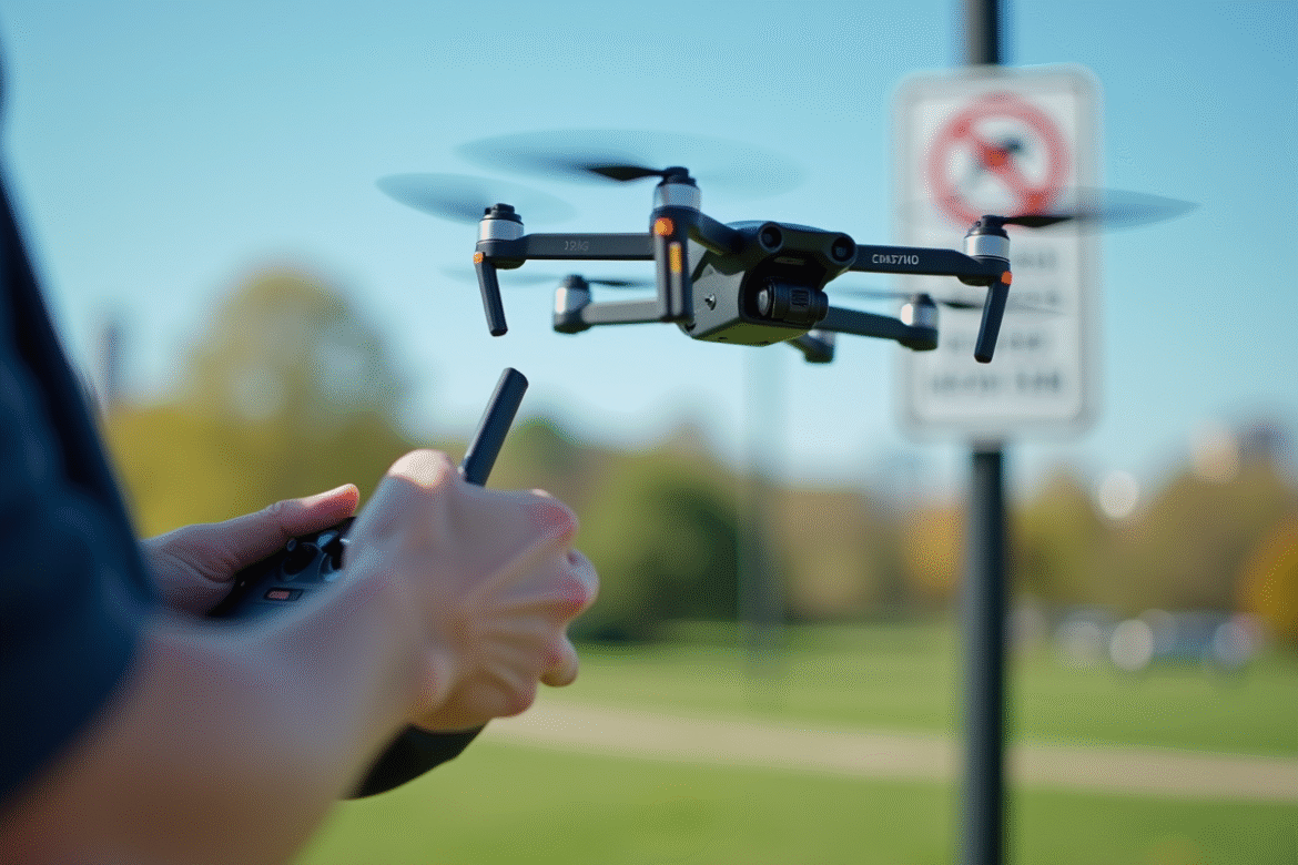Personne contrôlant un drone en ville en plein jour