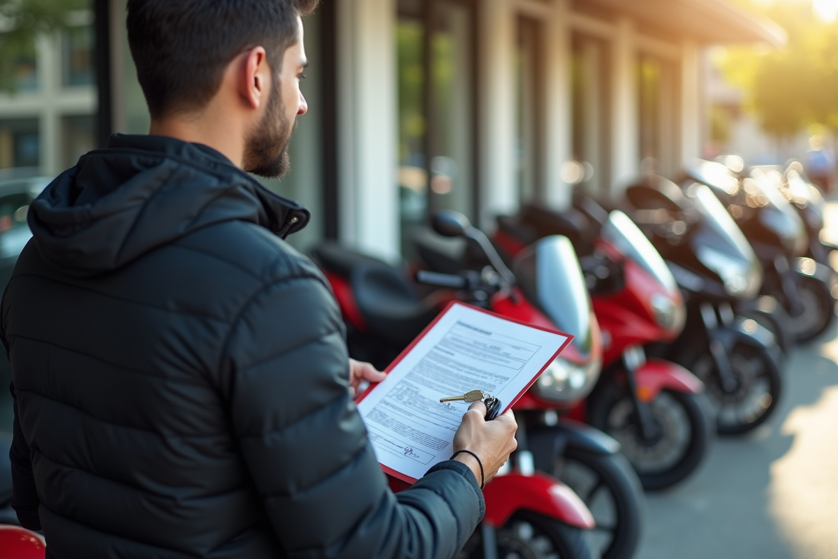Motocycliste confiant remettant clés et documents