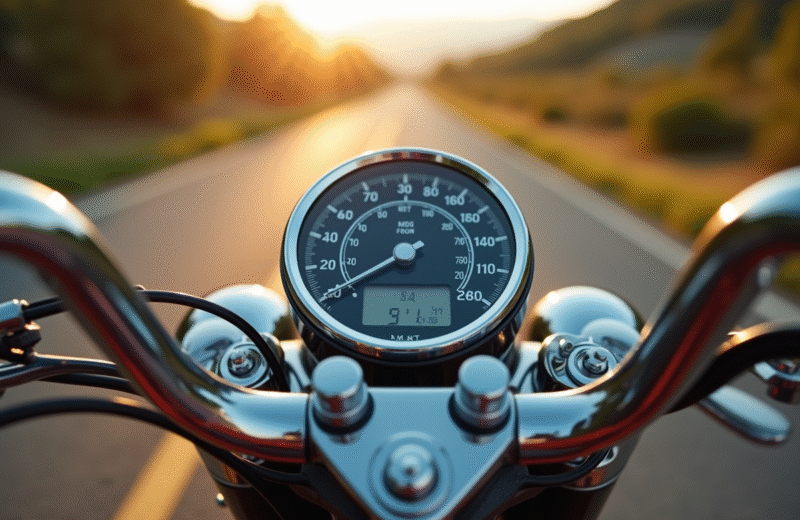 Tableau de bord de moto avec compteur kilométrique élevé