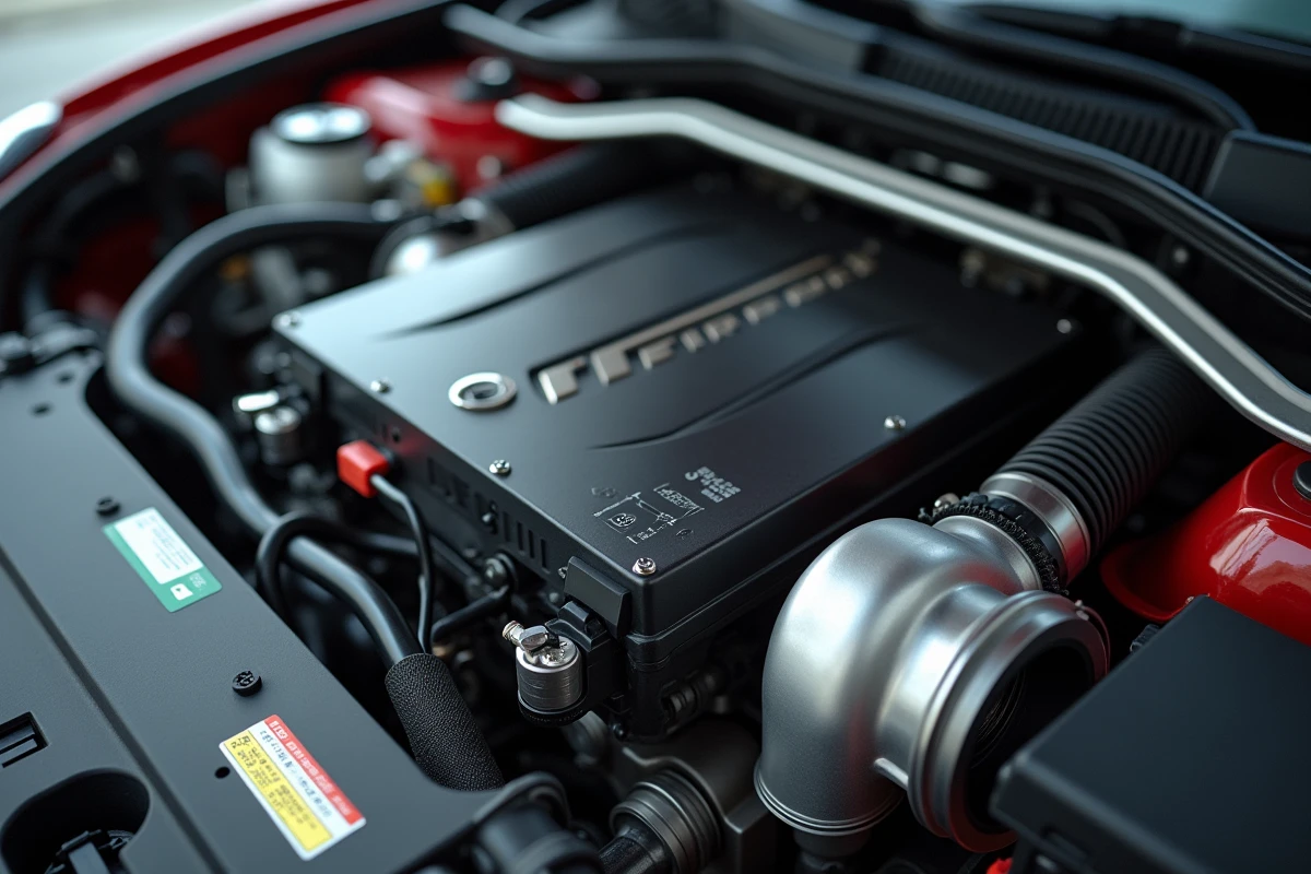 Gros plan sur le module de contrôle électronique du moteur turbo